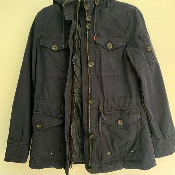Levis Hooded Military Utility Navy Quilted Interior Jacket Outdoor Winter Warm S - Picture 12 of 16